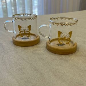kit Xícara Cafézinho Com Base e Borboleta