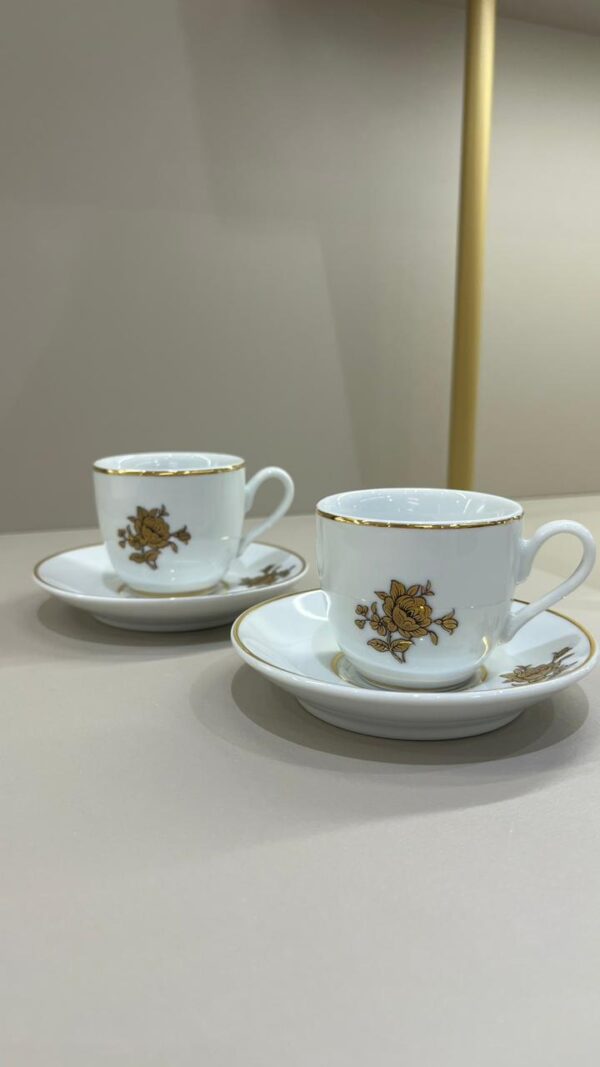 kit Xícara Cafézinho + Pires Flor e Filete Em Ouro - Imagem 3