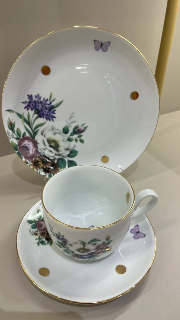 Conjunto Xícara + Pires + Prato Flores e Borboletas - Imagem 5