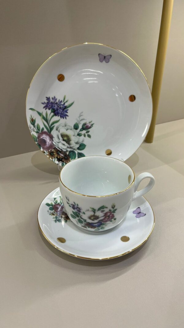 Conjunto Xícara + Pires + Prato Flores e Borboletas - Imagem 3
