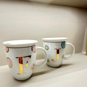 Caneca Com Pratinho Inicial Poá Rosa