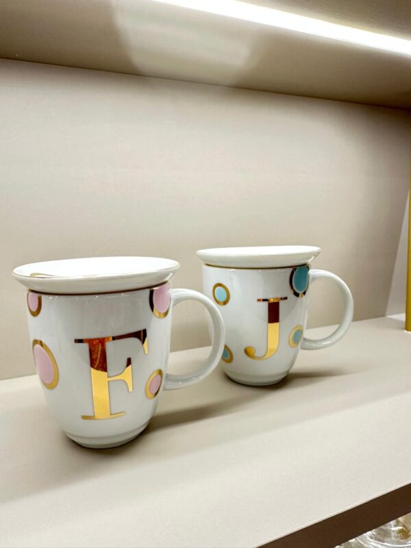 Caneca Com Pratinho Inicial Poá Rosa